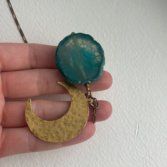 New turquoise and gold moon long necklace - Picture 5 of 6